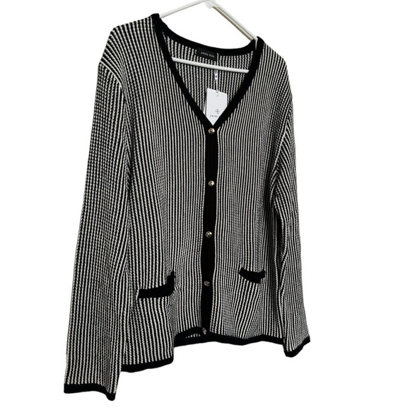 NWT Anine Bing Dave Stripe Black and White Cardigan Size Medium - Picture 2 of 13